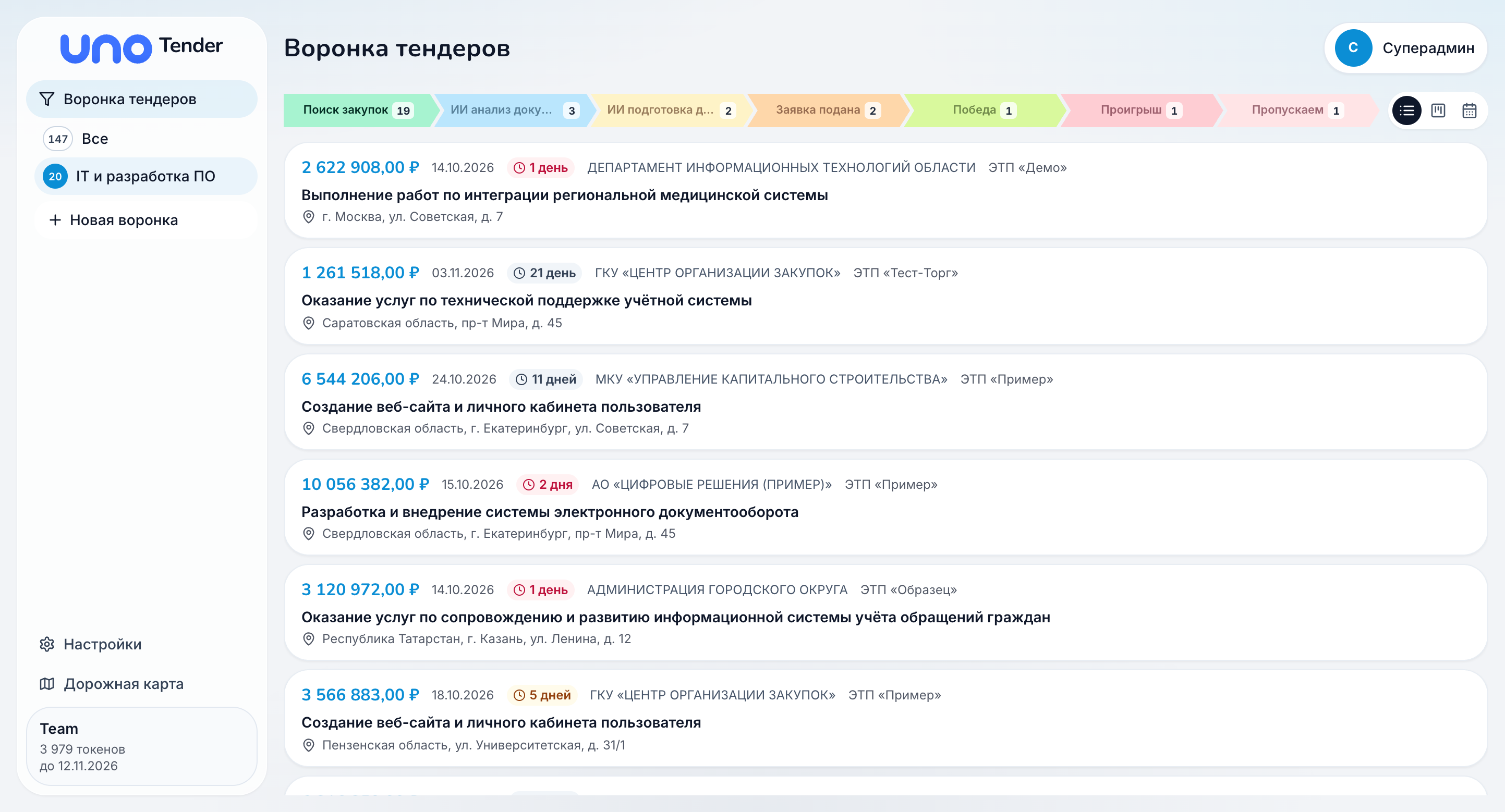 UnoTender — возможность 1