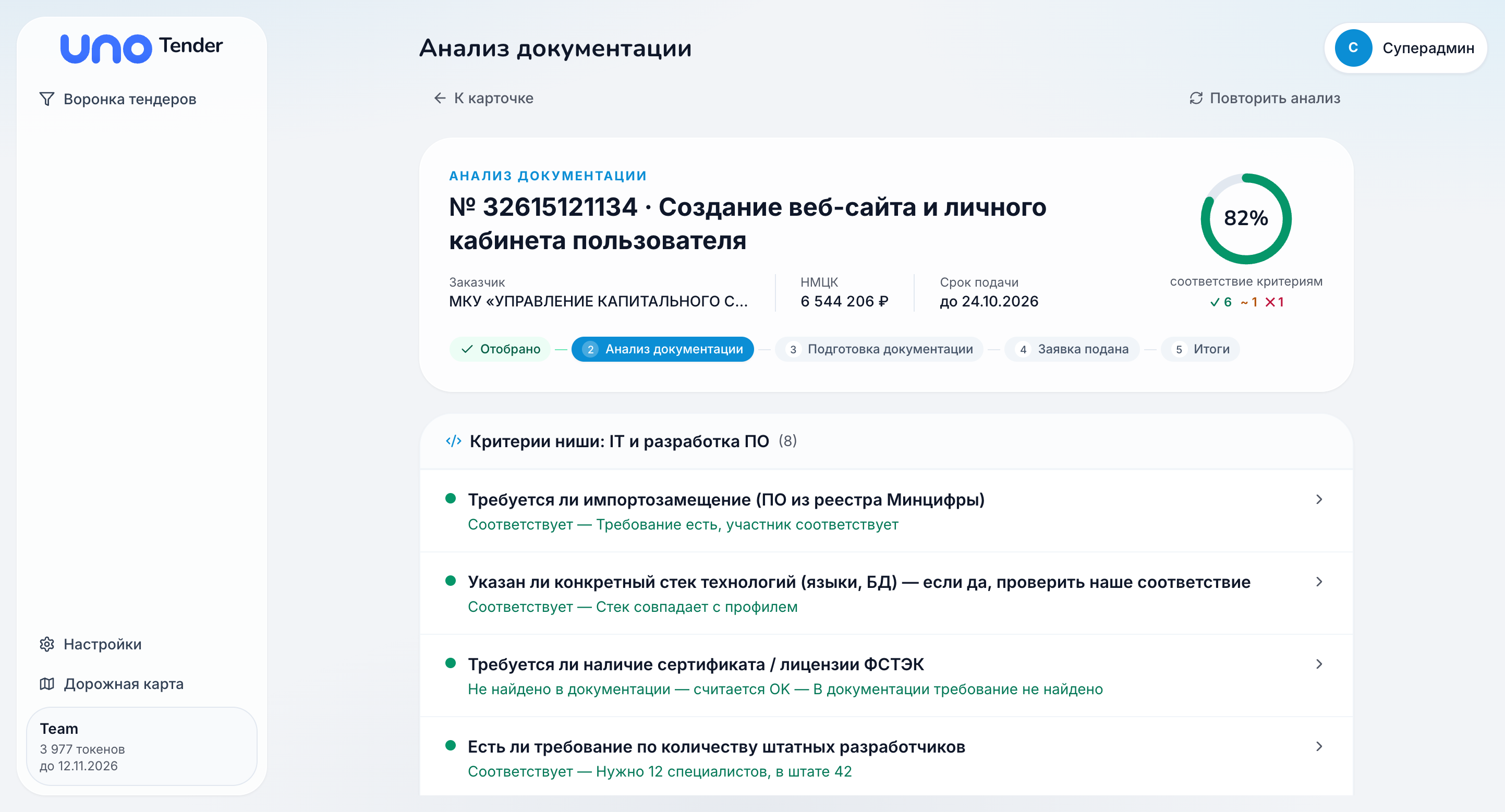 UnoTender — возможность 2